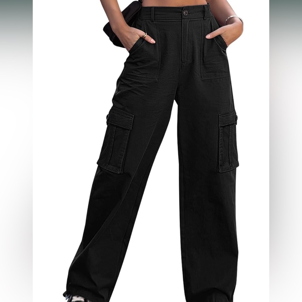 Women High Waisted Cargo Pants Wide Leg Casual Pants Combat Military Trousers